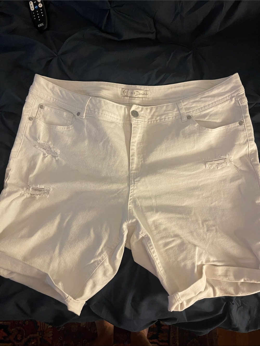 Cato White Distressed Denim Roll-Hem Shorts